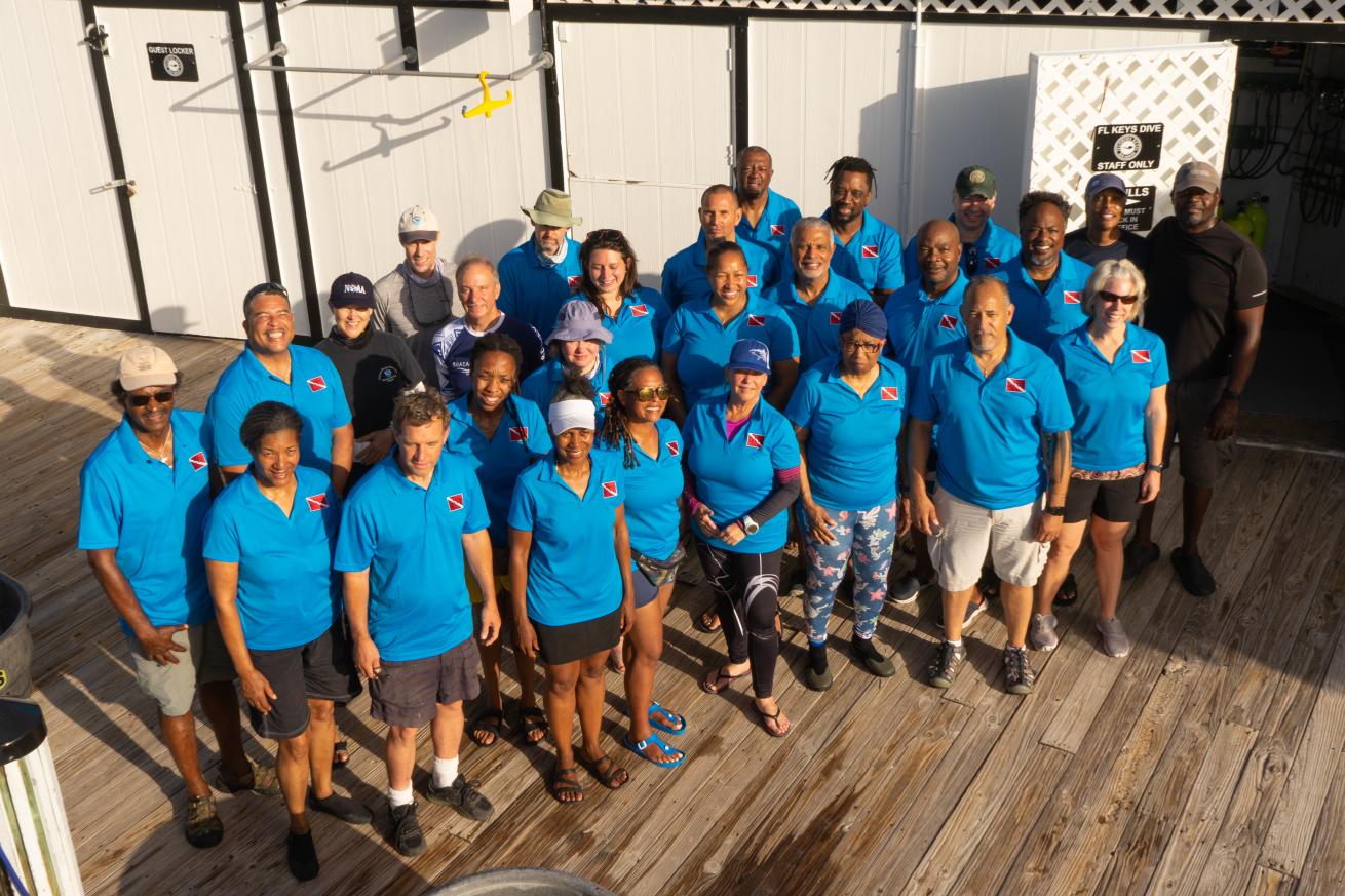 DWP instructors, divers and trainees map a wreck in the Florida Keys in 2022.